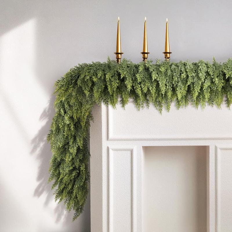 9FT Artificial Cedar Christmas Garland – Soft, Thick & Natural Green