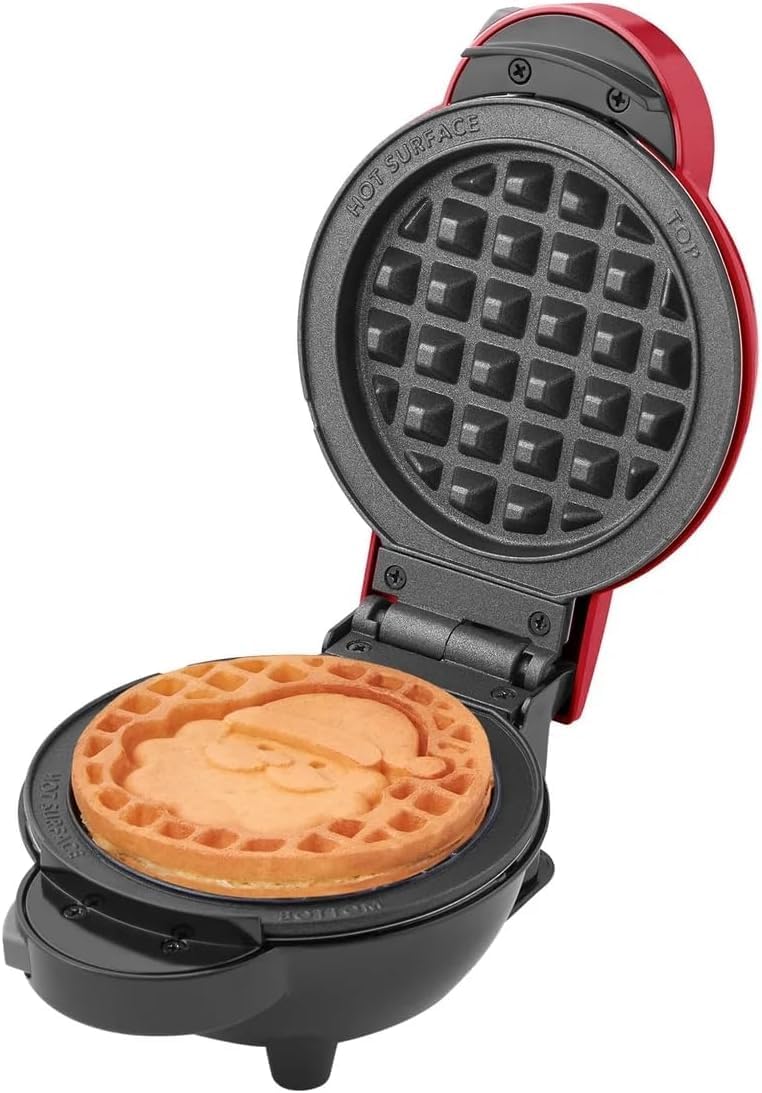 DASH Multimaker with 7 Removable Plates: Waffle Iron & Griddle + 3 Themed Plates - Santa Pumpkin Snowman - Mini Waffle for Halloween and Christmas Holidays - for Kids and Families (Red)
