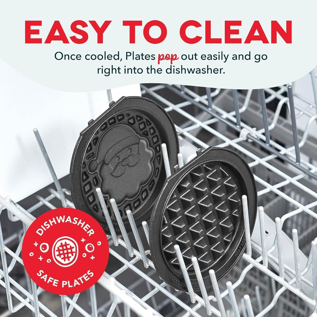 DASH Multimaker with 7 Removable Plates: Waffle Iron & Griddle + 3 Themed Plates - Santa Pumpkin Snowman - Mini Waffle for Halloween and Christmas Holidays - for Kids and Families (Red)