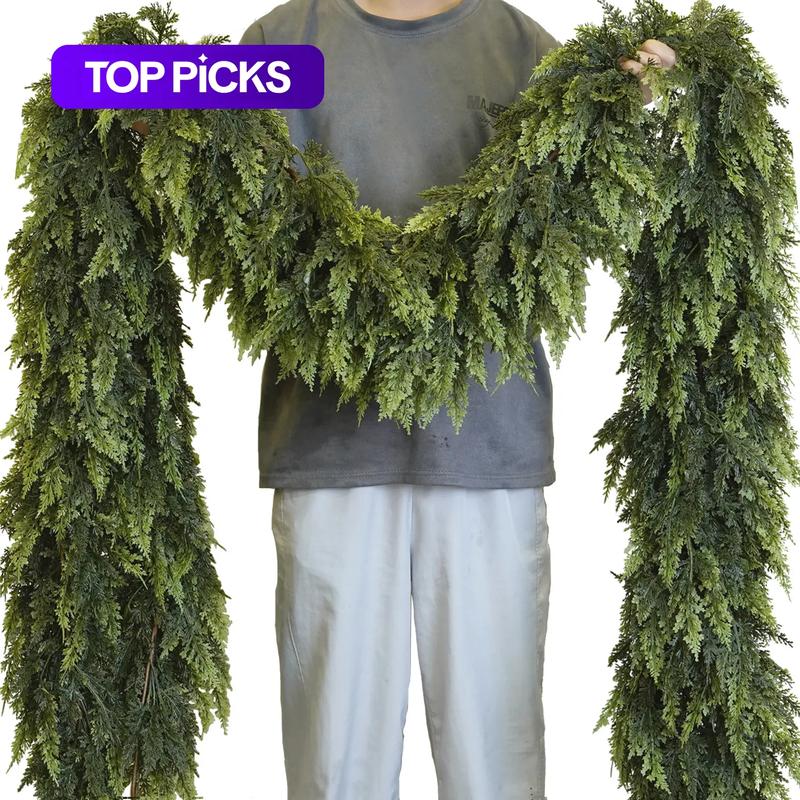 9FT Artificial Cedar Christmas Garland – Soft, Thick & Natural Green