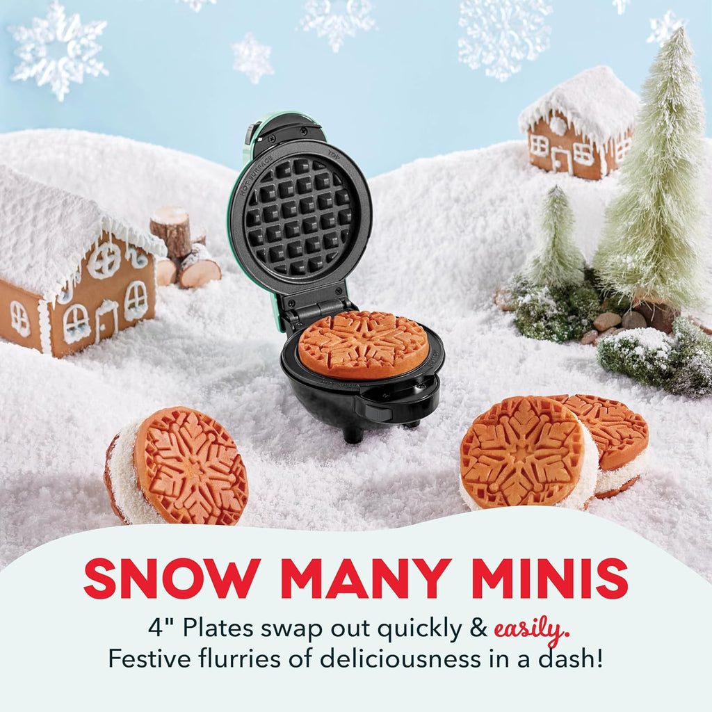 DASH Multimaker Mini System Two 4” Nonstick Removable Waffle Plates Set (Snowman & Tree) - 2Pc Plate Pack for Waffle Iron & Griddle, Compatible with Dash MultiMaker Mini System, Nonstick Surface