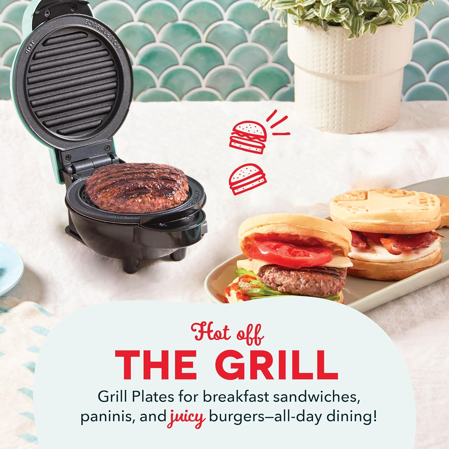 DASH Multimaker Mini System Two 4” Nonstick Removable Waffle Plates Set (Snowman & Tree) - 2Pc Plate Pack for Waffle Iron & Griddle, Compatible with Dash MultiMaker Mini System, Nonstick Surface