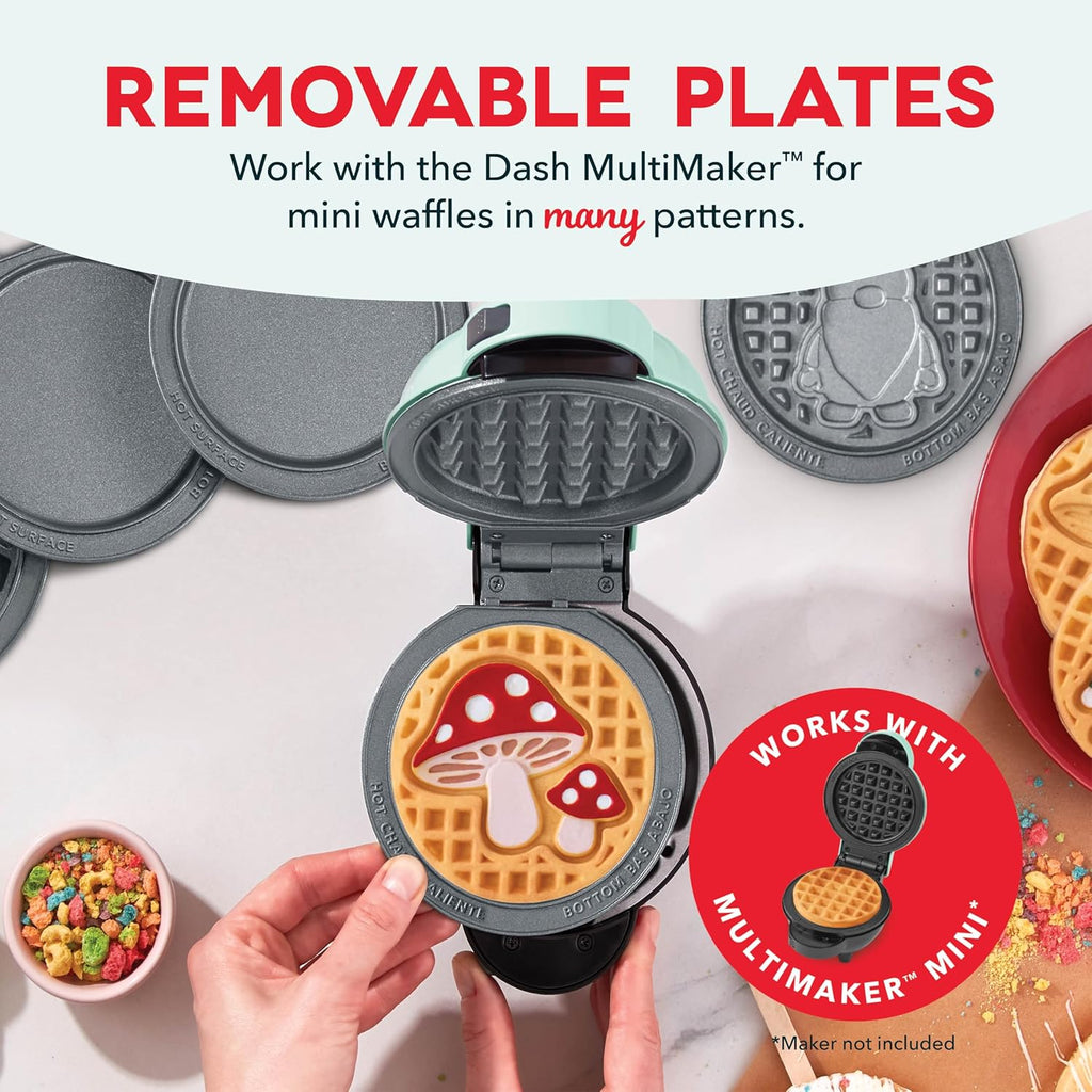 DASH Multimaker Mini System Two 4” Nonstick Removable Waffle Plates Set (Snowman & Tree) - 2Pc Plate Pack for Waffle Iron & Griddle, Compatible with Dash MultiMaker Mini System, Nonstick Surface