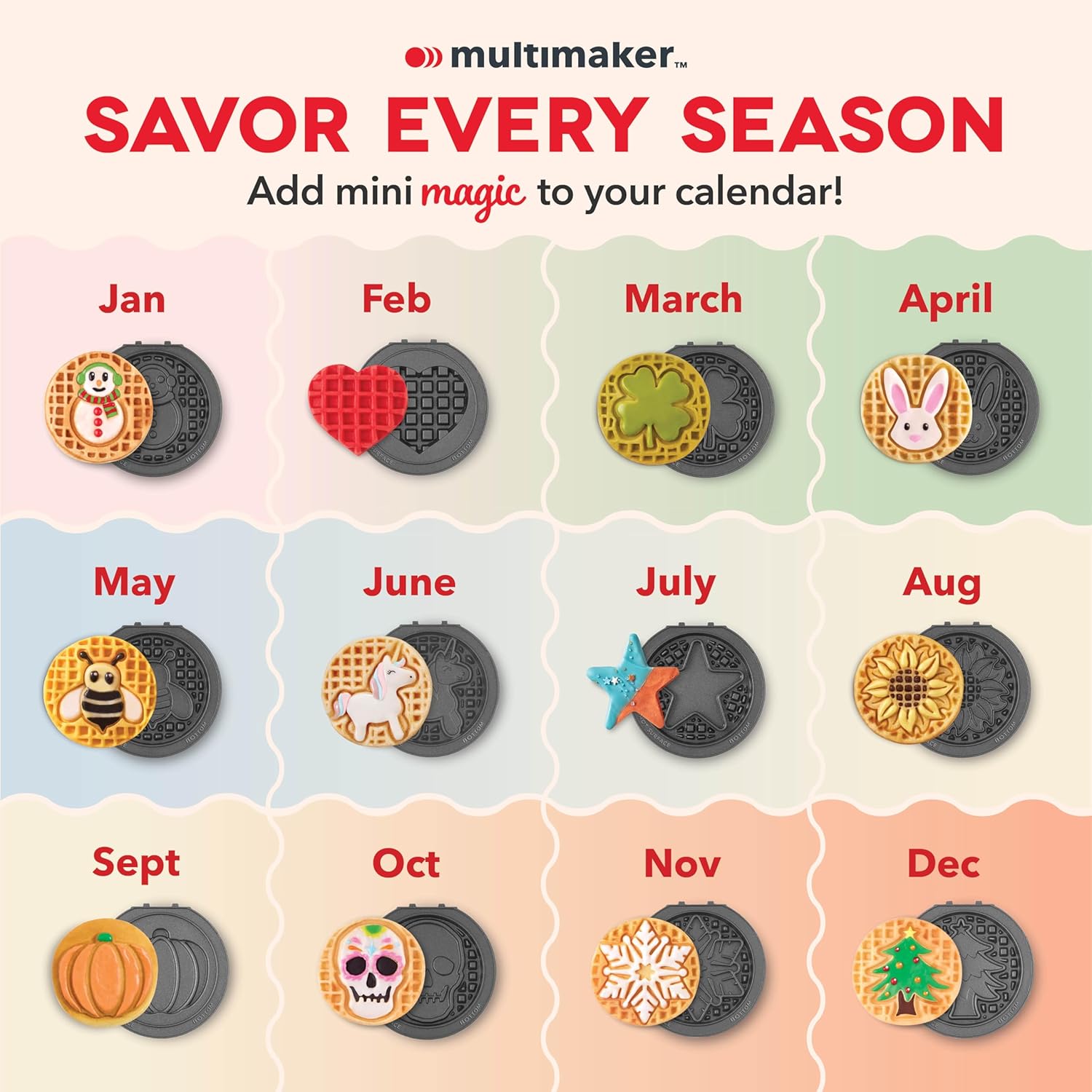 DASH Multimaker Mini System Two 4” Nonstick Removable Waffle Plates Set (Snowman & Tree) - 2Pc Plate Pack for Waffle Iron & Griddle, Compatible with Dash MultiMaker Mini System, Nonstick Surface