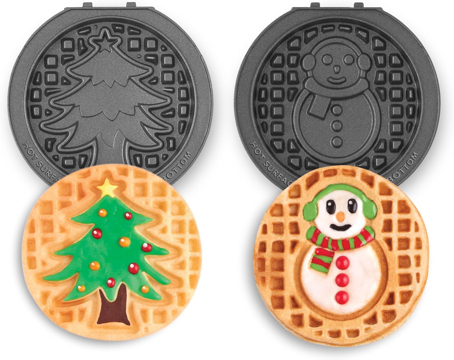 DASH Multimaker Mini System Two 4” Nonstick Removable Waffle Plates Set (Snowman & Tree) - 2Pc Plate Pack for Waffle Iron & Griddle, Compatible with Dash MultiMaker Mini System, Nonstick Surface