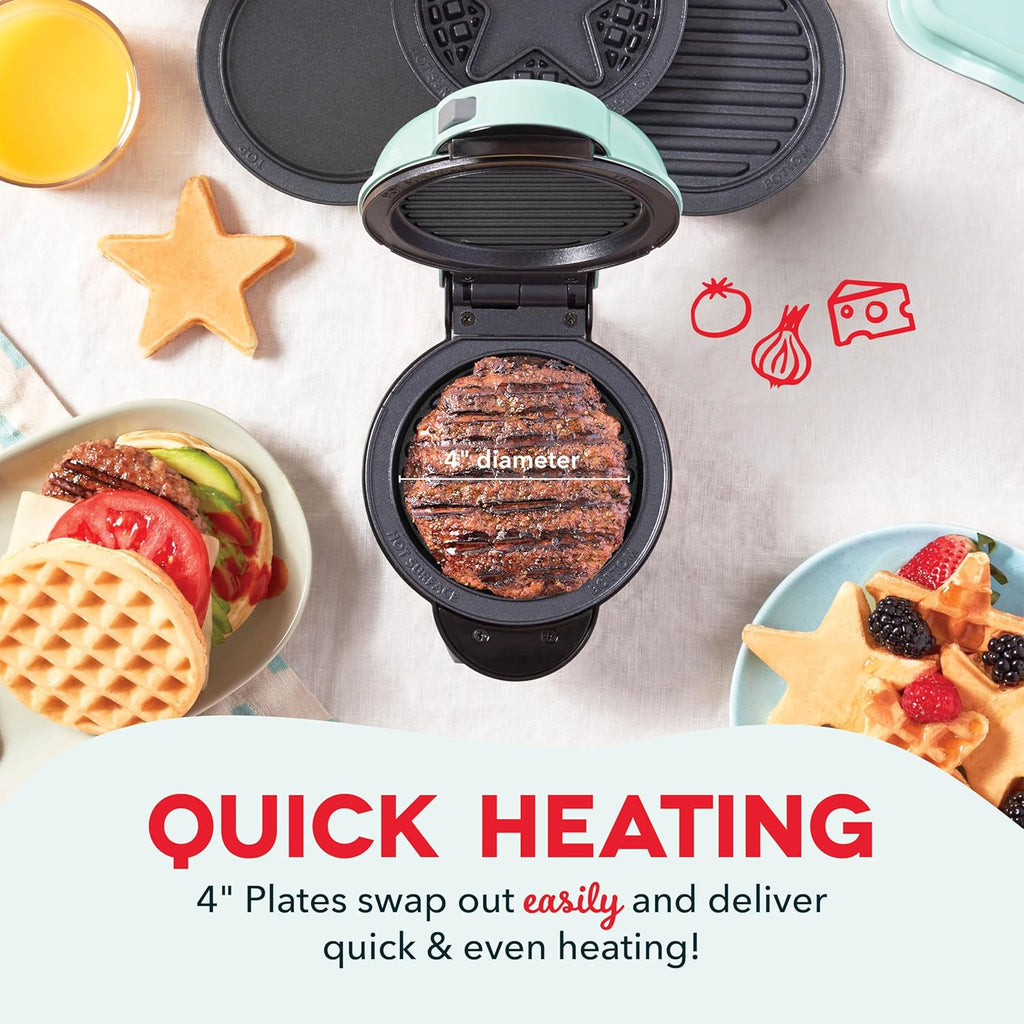 DASH Multimaker Mini System Two 4” Nonstick Removable Waffle Plates Set (Snowman & Tree) - 2Pc Plate Pack for Waffle Iron & Griddle, Compatible with Dash MultiMaker Mini System, Nonstick Surface