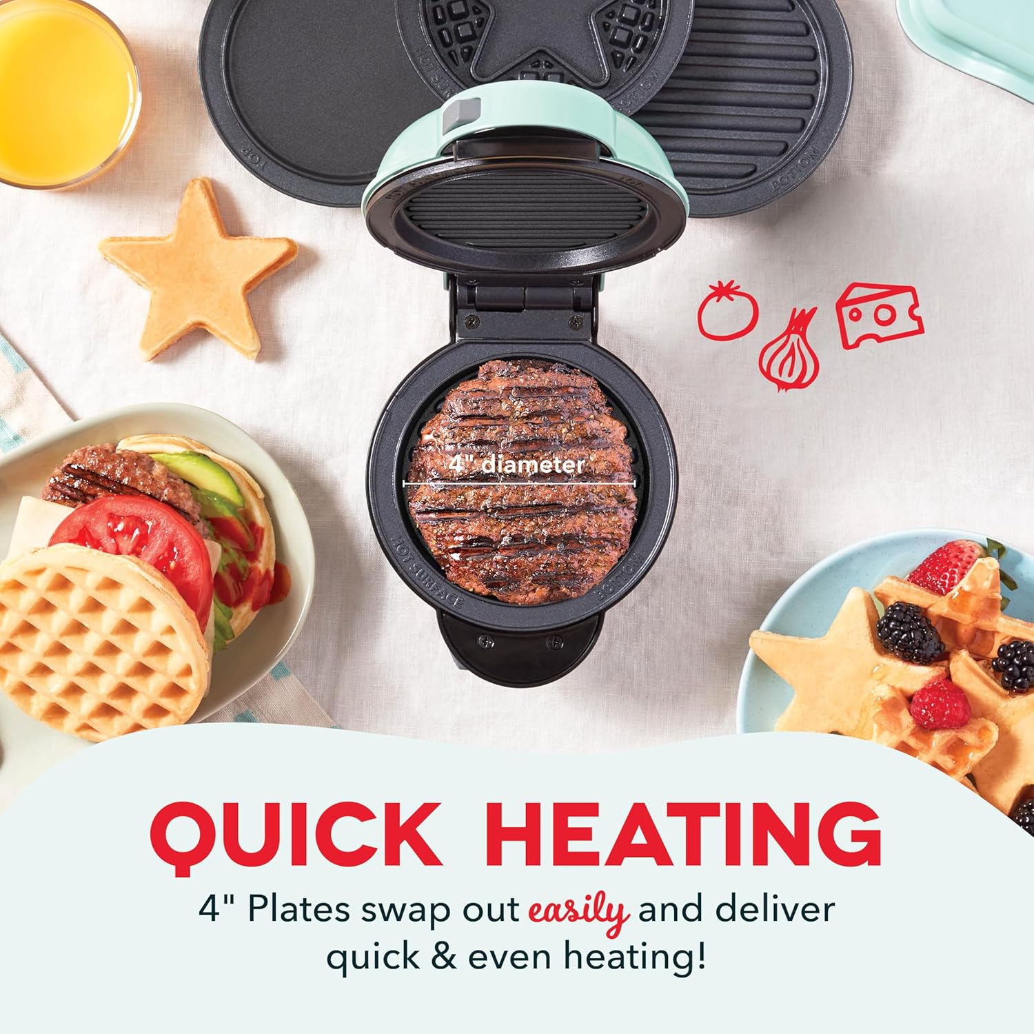 DASH Multimaker Mini System Two 4” Nonstick Removable Waffle Plates Set (Snowman & Tree) - 2Pc Plate Pack for Waffle Iron & Griddle, Compatible with Dash MultiMaker Mini System, Nonstick Surface