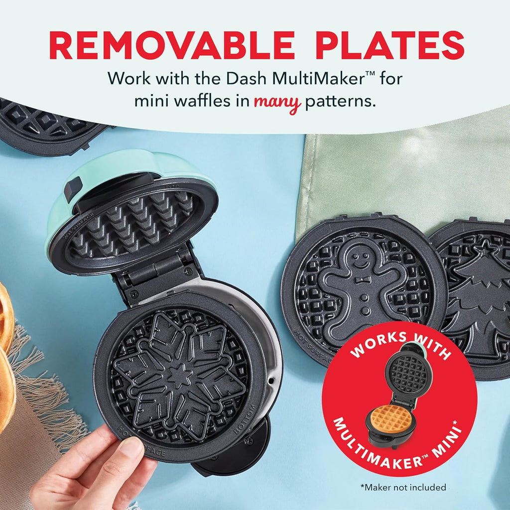 DASH Multimaker Mini System Two 4” Nonstick Removable Waffle Plates Set (Snowman & Tree) - 2Pc Plate Pack for Waffle Iron & Griddle, Compatible with Dash MultiMaker Mini System, Nonstick Surface