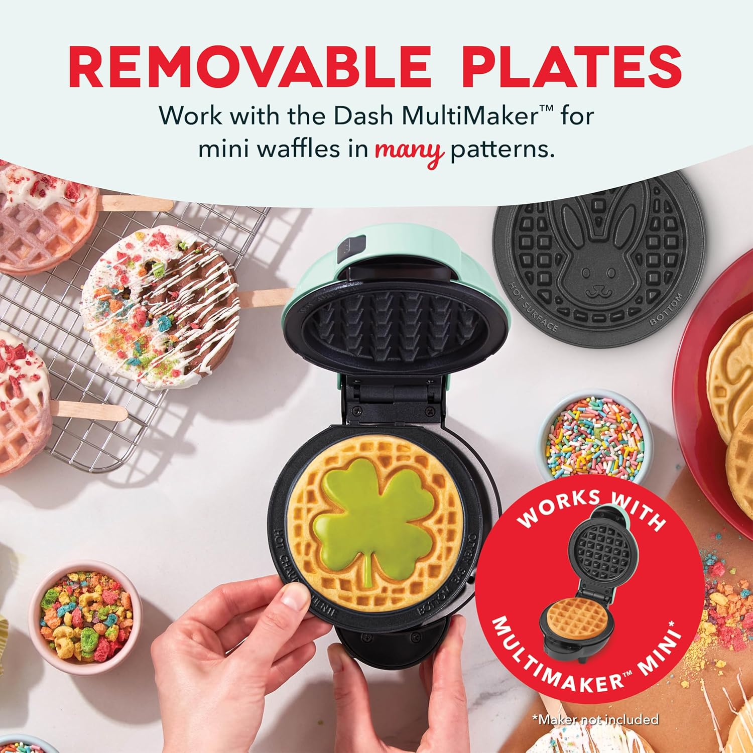 DASH Multimaker Mini System Two 4” Nonstick Removable Waffle Plates Set (Snowman & Tree) - 2Pc Plate Pack for Waffle Iron & Griddle, Compatible with Dash MultiMaker Mini System, Nonstick Surface