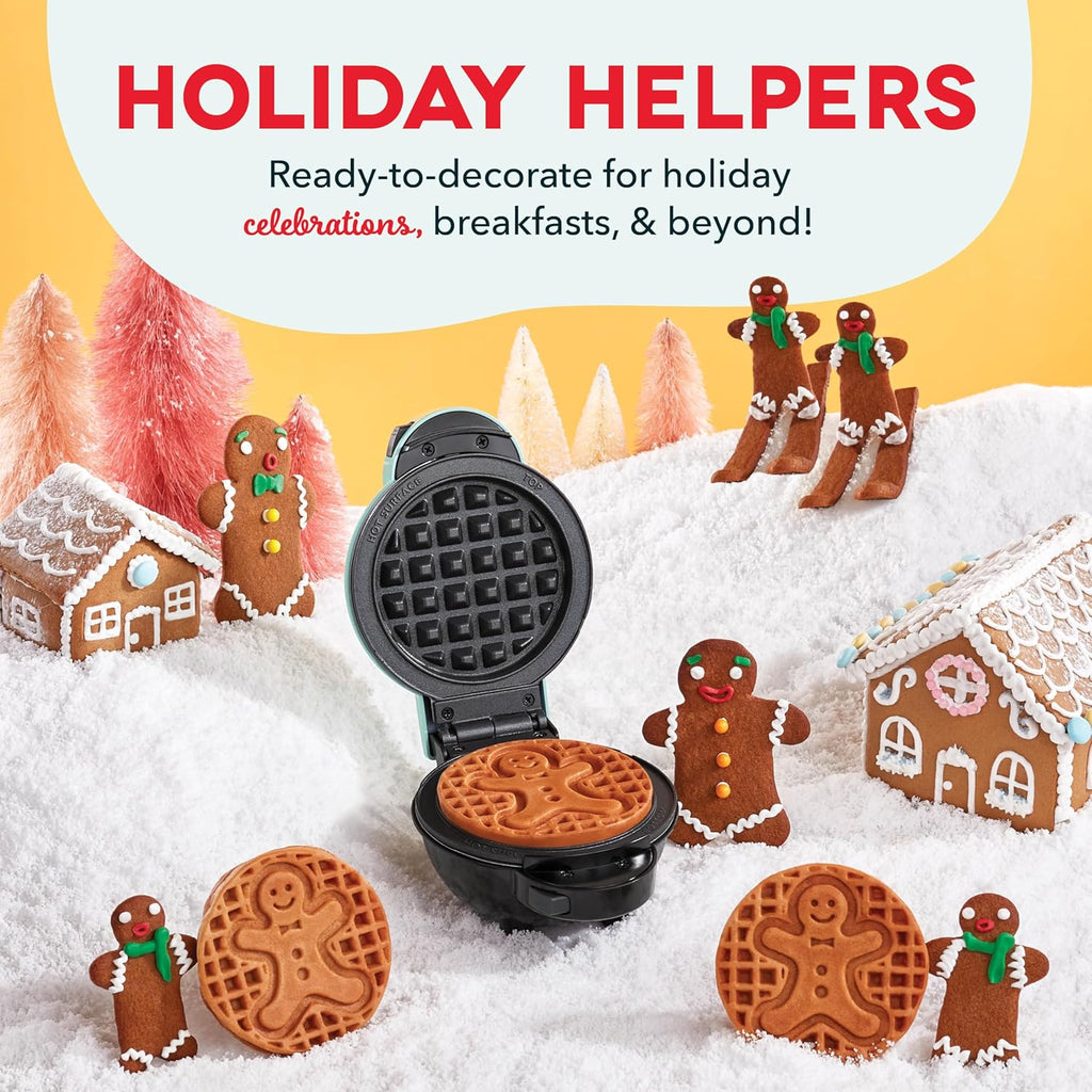 DASH Multimaker Mini System Two 4” Nonstick Removable Waffle Plates Set (Snowman & Tree) - 2Pc Plate Pack for Waffle Iron & Griddle, Compatible with Dash MultiMaker Mini System, Nonstick Surface