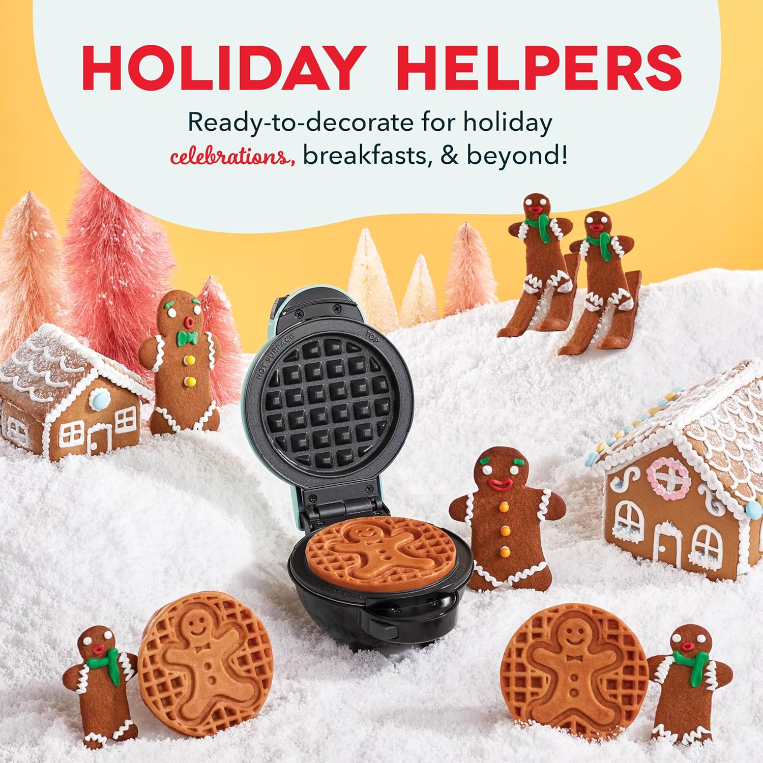 DASH Multimaker Mini System Two 4” Nonstick Removable Waffle Plates Set (Snowman & Tree) - 2Pc Plate Pack for Waffle Iron & Griddle, Compatible with Dash MultiMaker Mini System, Nonstick Surface