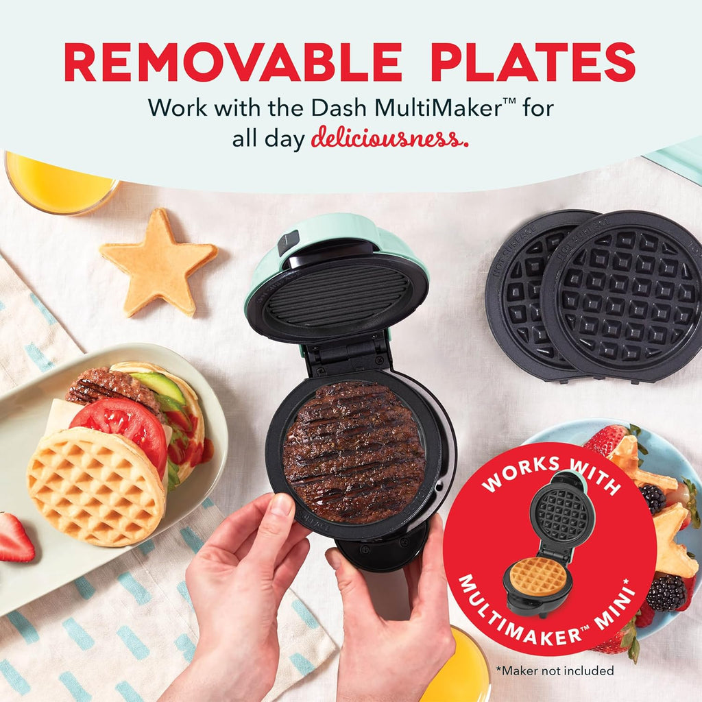 DASH Multimaker Mini System Two 4” Nonstick Removable Waffle Plates Set (Snowman & Tree) - 2Pc Plate Pack for Waffle Iron & Griddle, Compatible with Dash MultiMaker Mini System, Nonstick Surface