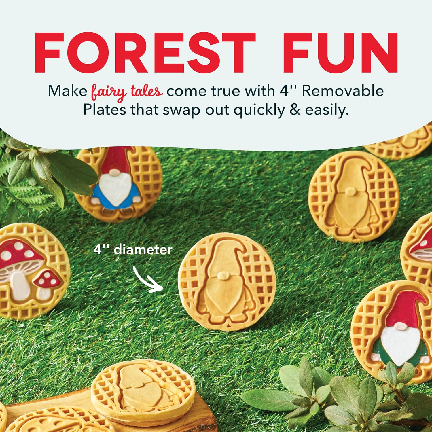 DASH Multimaker Mini System Two 4” Nonstick Removable Waffle Plates Set (Snowman & Tree) - 2Pc Plate Pack for Waffle Iron & Griddle, Compatible with Dash MultiMaker Mini System, Nonstick Surface