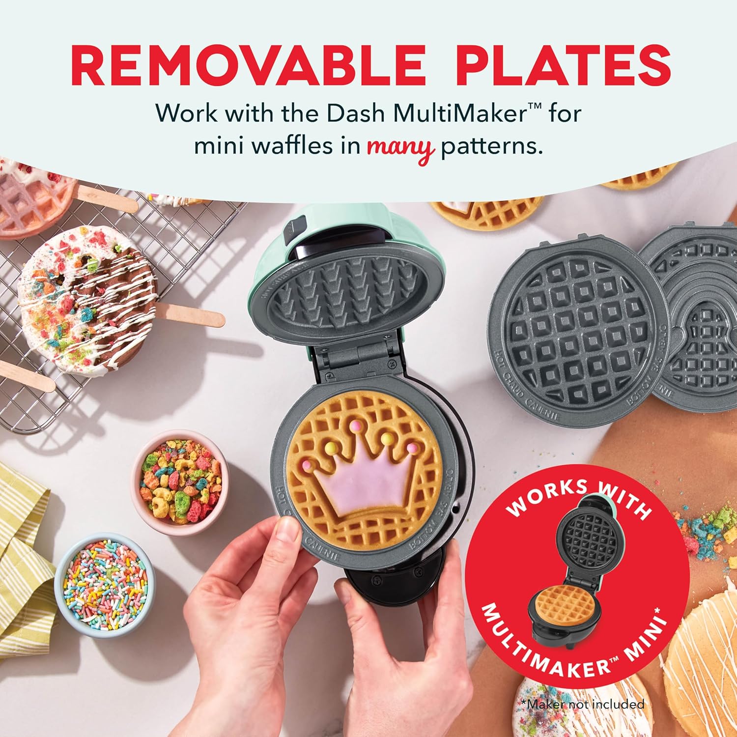DASH Multimaker Mini System Two 4” Nonstick Removable Waffle Plates Set (Snowman & Tree) - 2Pc Plate Pack for Waffle Iron & Griddle, Compatible with Dash MultiMaker Mini System, Nonstick Surface