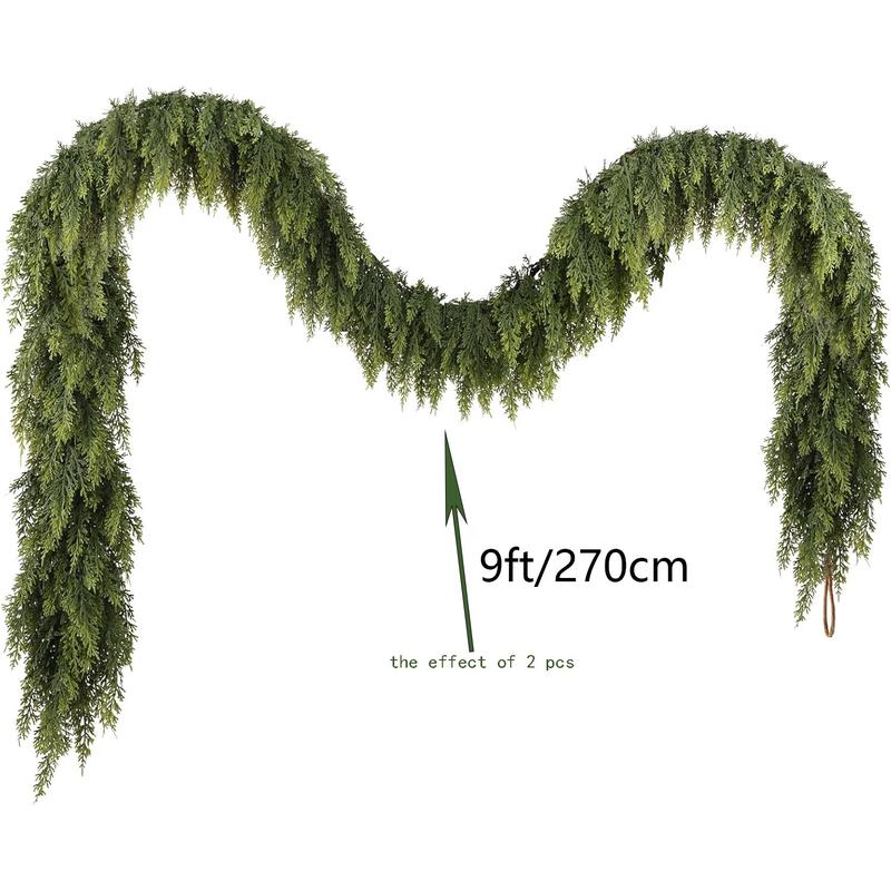 9FT Artificial Cedar Christmas Garland – Soft, Thick & Natural Green