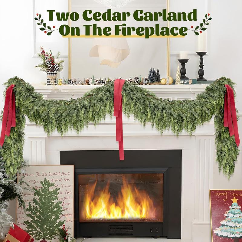 9FT Artificial Cedar Christmas Garland – Soft, Thick & Natural Green